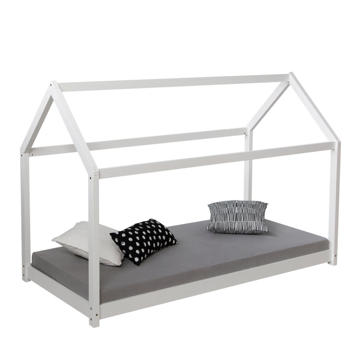 HAUSBETT mit Matratze 90/200 cm Weiß - Weiß, Holz (206/141/96cm) - Homestyle4u