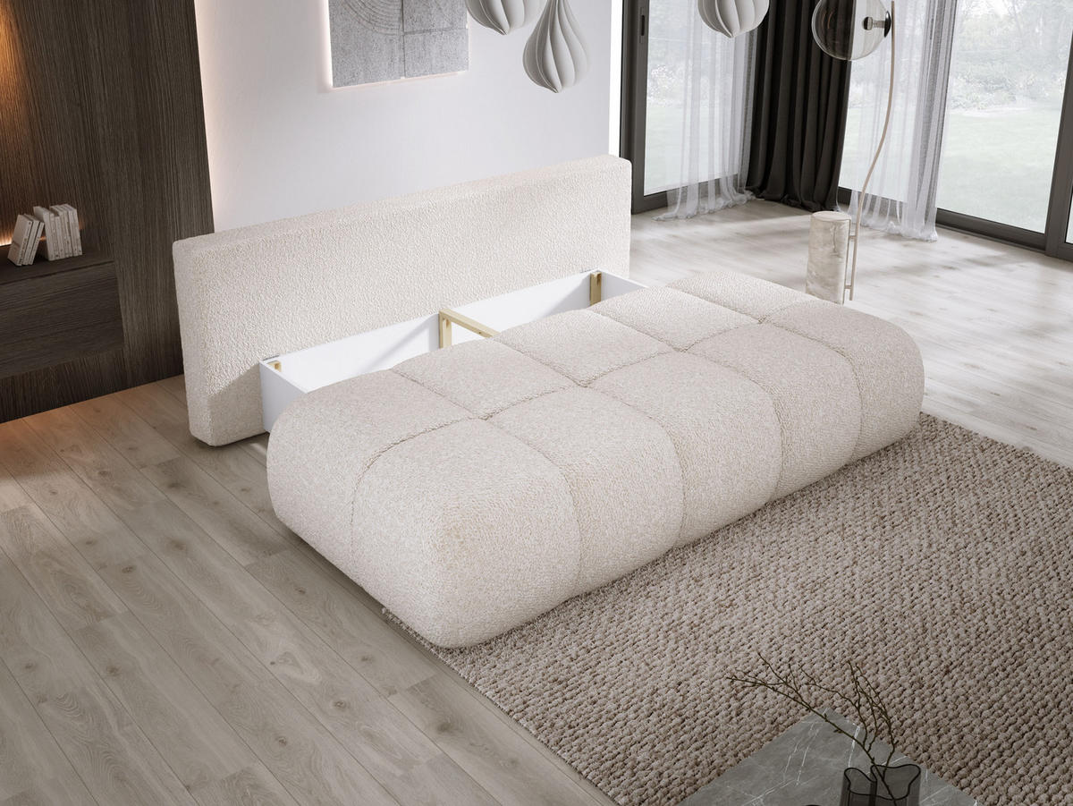 SOFA COCO MINI SCHLAFSOFA mit Bettfunktion, Anthology Stoffbezug, 2-Sitzer, freistehend, Größe: 205x105x97 cm, Cream - Creme, Holz/Textil (205/97/105cm) - DomoHome