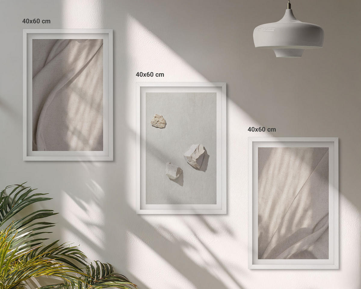 WANDBILDER 3er-Set - 40x60 cm Weißer Rahmen - Nahaufnahmen der Struktur im Boho-Stil - Weiß, Kunststoff (40/60cm) - ArtPrintCave