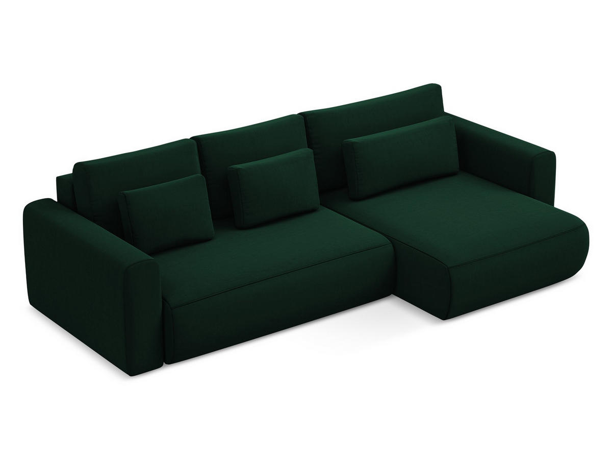 ECKSOFA mit Schlaffunktion Samt Stoff Grün - Dunkelgrün/Schwarz, Kunststoff/Textil (278/149cm) - Makamii