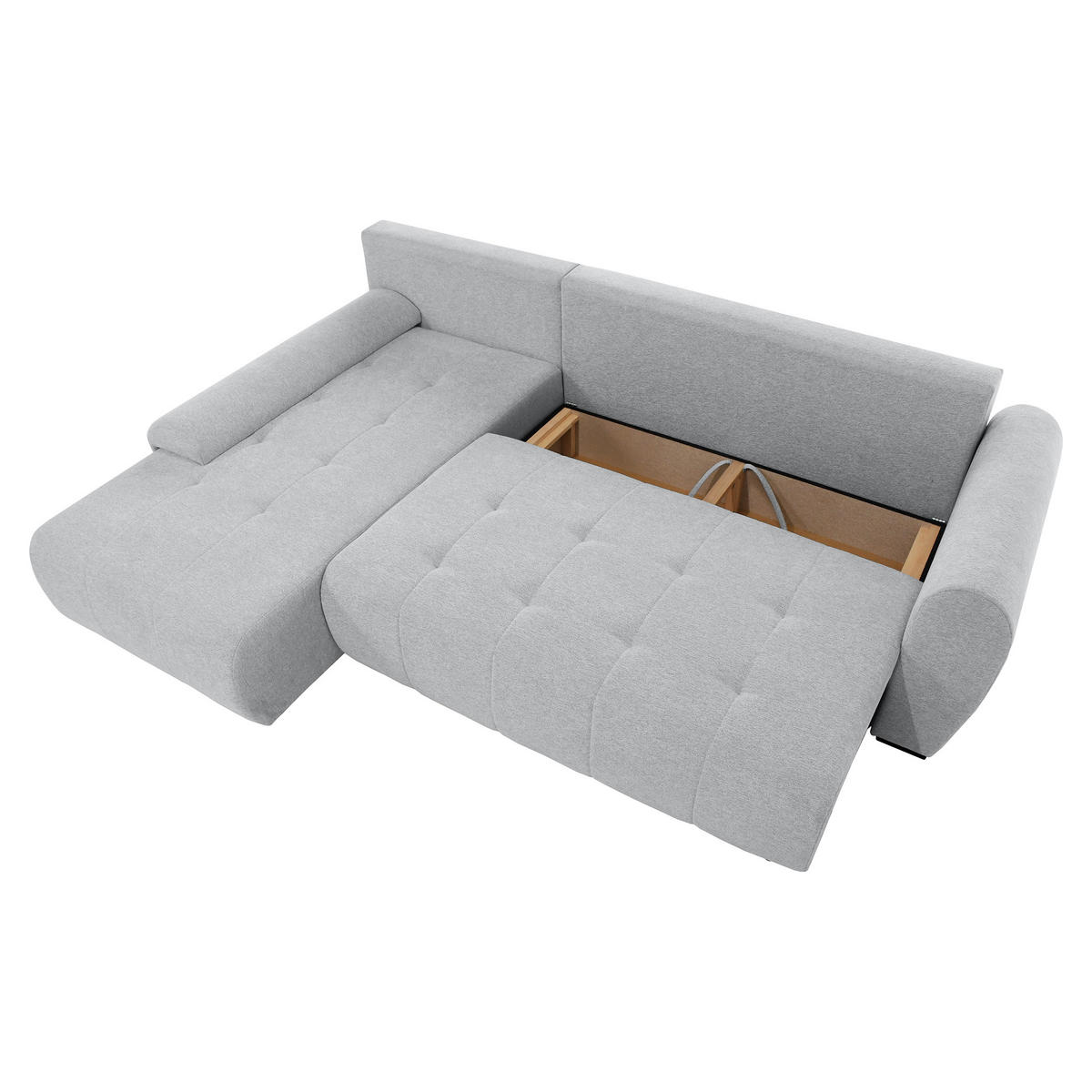 ECKSCHLAFSOFA Dallas mit Bettkasten, 255 cm, Hellgrau, links, Velour-Stoff - Hellgrau, Textil (255/175cm) - Beautysofa