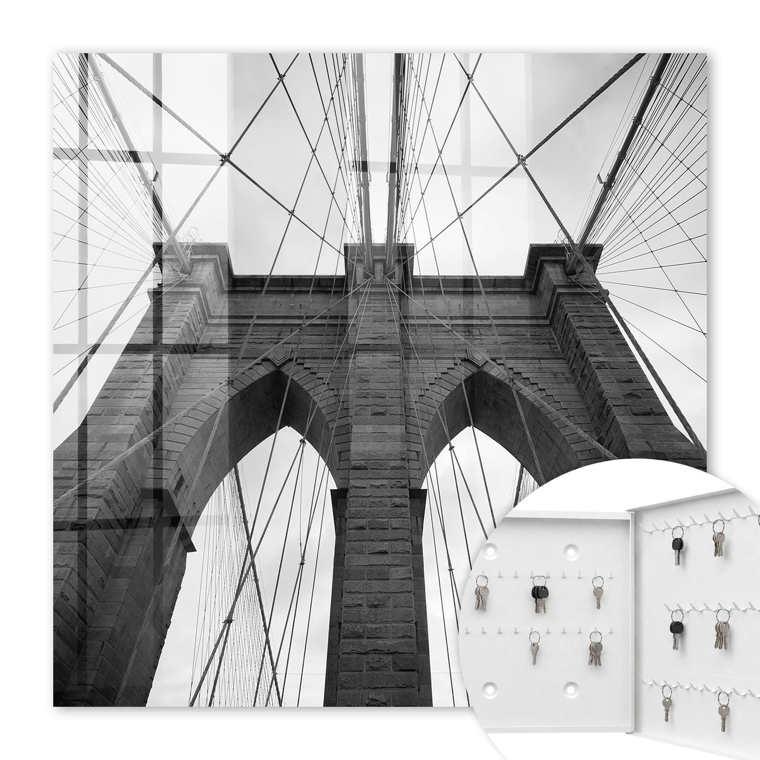 SCHLÜSSELBOX Weiß 30x30 cm – Türöffnung nach rechts - Architekturbrücke - Multicolor, Metall (30/30/5cm) - TULUP