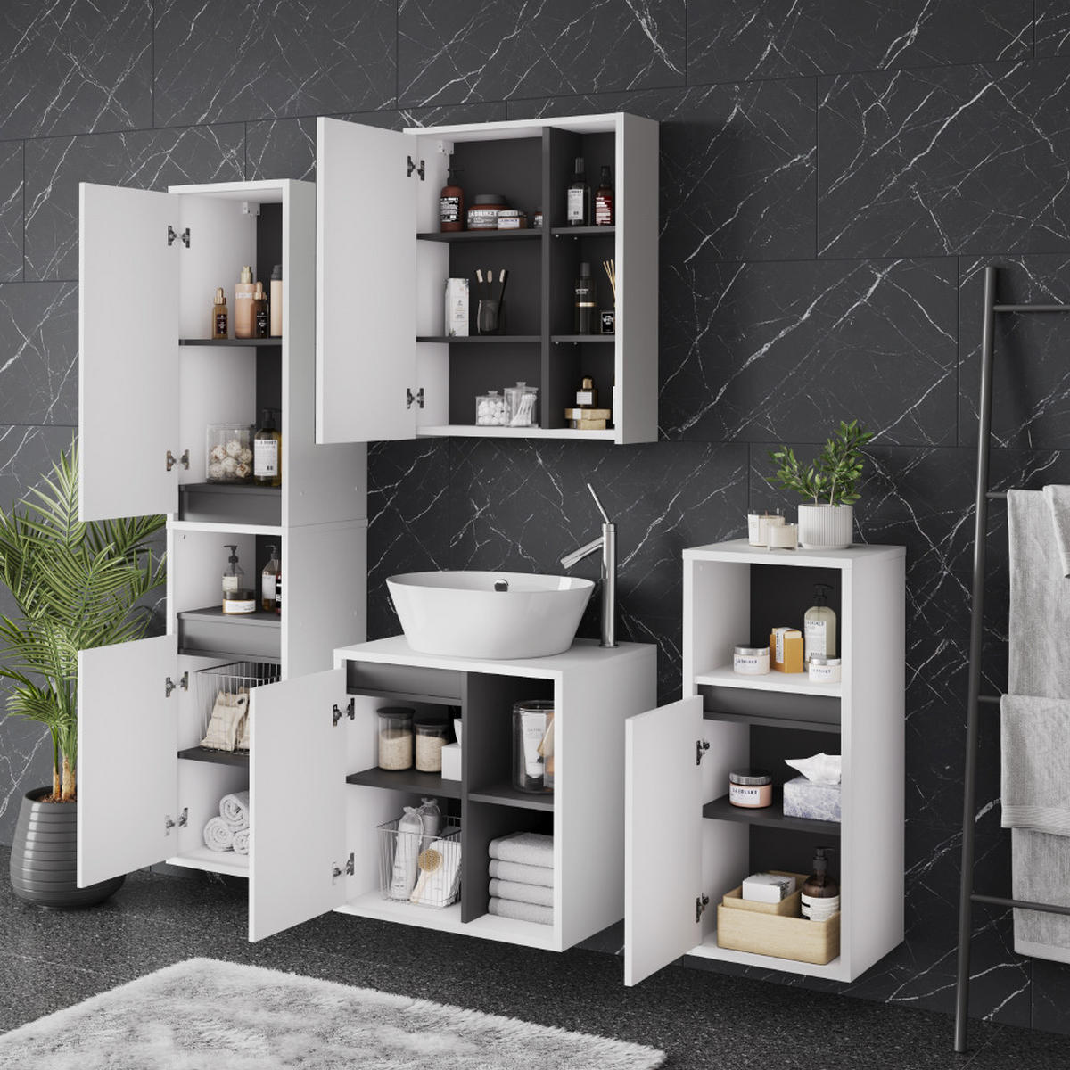 SESTAVA KOUPELNOVÉHO NÁBYTKU Viola Bílá/šedá - bílá/šedá, kompozitní dřevo (60/60/45.5cm) - Vicco