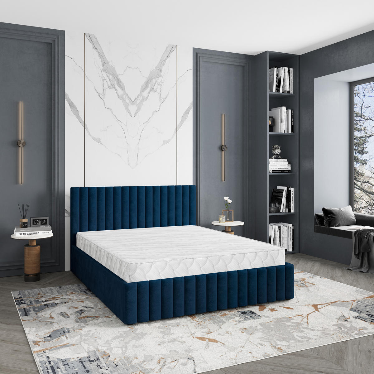 POLSTERBETT CARMIA 180x200 cm mit Bettkästen - Blau - Blau, Holz (192/200cm) - MASSENO