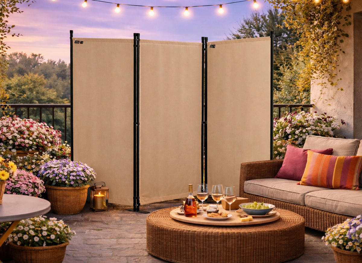 PARAVENT 3-tlg. 170x165 cm Beige - Beige, Metall (165/170cm) - QUICK STAR