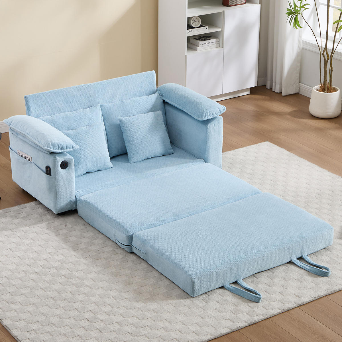 SCHLAFSOFA DE-34980 3-in-1 mit Ausziehbett Blau - Blau, Metall (66/80/135cm) - ComfortXL