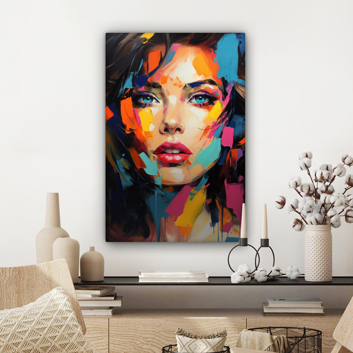 LEINWANDBILD Frau - Porträt - Farbenfroh - Kunst Wanddeko 40x60 cm - Multicolor, Textil (40/60cm) - MuchoWow