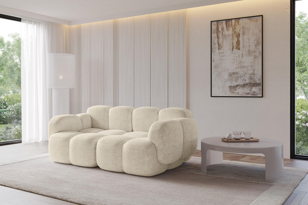 2-SITZER modulares Sofa Miko-S1 214x118x75 cm Creme Velours - Creme/Schwarz, Holzwerkstoff/Kunststoff (214/75/118cm) - ALTDECOR