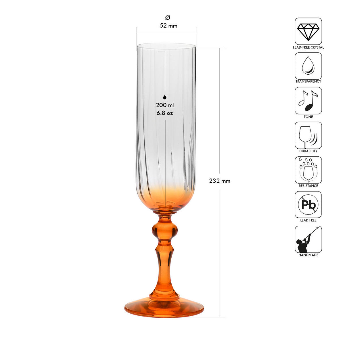 SEKTGLÄSER, 2er-Set, 200 ml - Orange, Glas (0.2L) - Krosno Glass