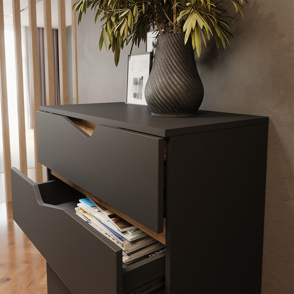 KREDENC Marelle Antracit/Artisan - antracitová, kompozitní dřevo (76/120/38cm) - Vicco