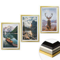 WANDBILDER 3er Set - 40x60 cm Goldrahmen - Bergsee, Bootsfahrt, Sonnenuntergang, Hirsche - Goldfarben, Kunststoff (40/60cm) - ArtPrintCave