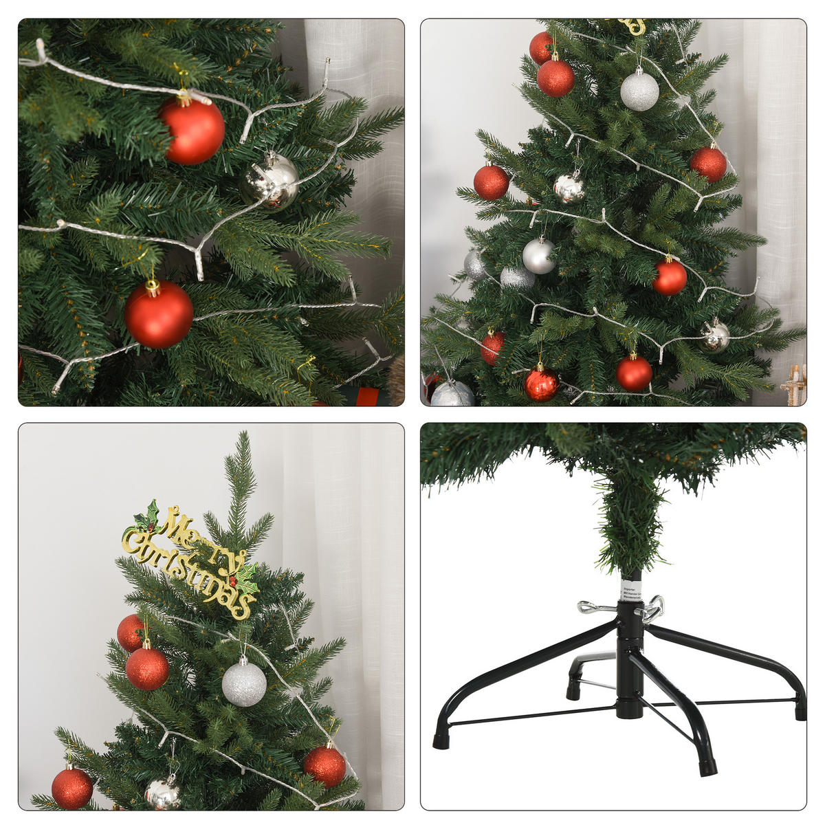 WEIHNACHTSBAUM 1,2 m Christbaum Kunsttanne 657 Zweige Metallfuß PVC Weiß - Grün, Kunststoff (120cm) - HOMCOM