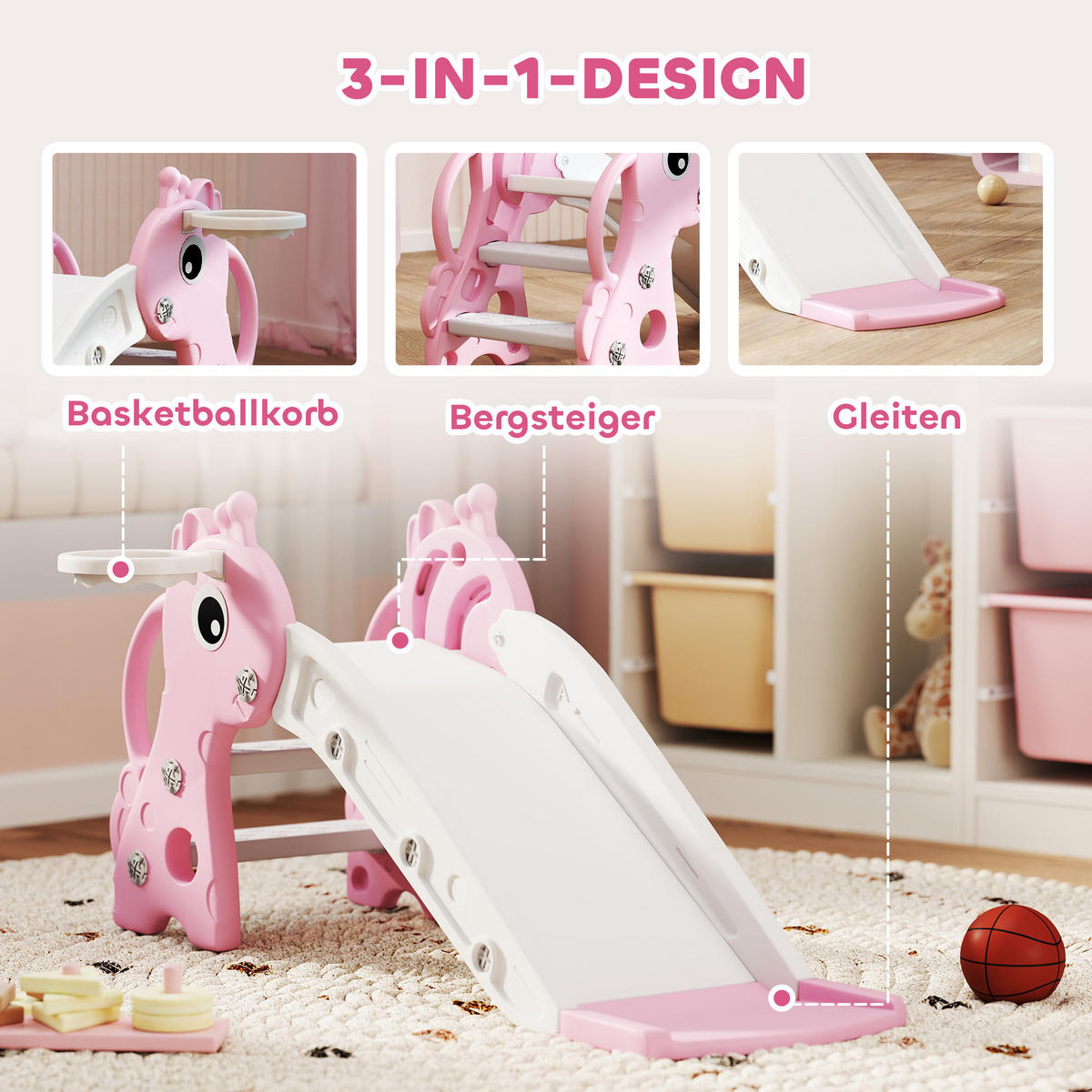 RUTSCHE Kunststoff Rosa - Rosa, Kunststoff (51.5/52/106cm) - AIYAPLAY