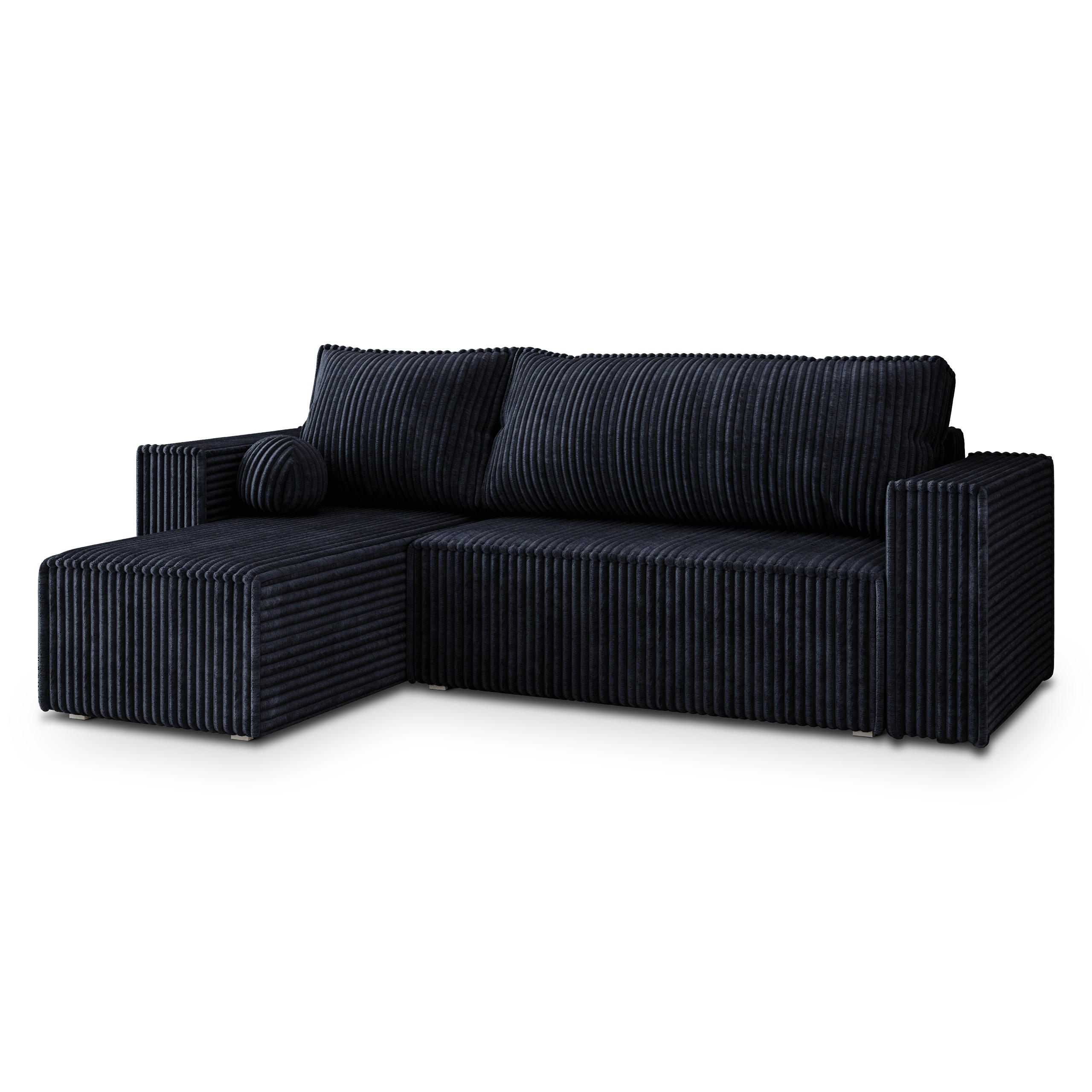 ECKSOFA RAVELO T Schwarz Kordstoff mit Schlaffunktion - Schwarz, Holz (240/140cm) - MASSENO