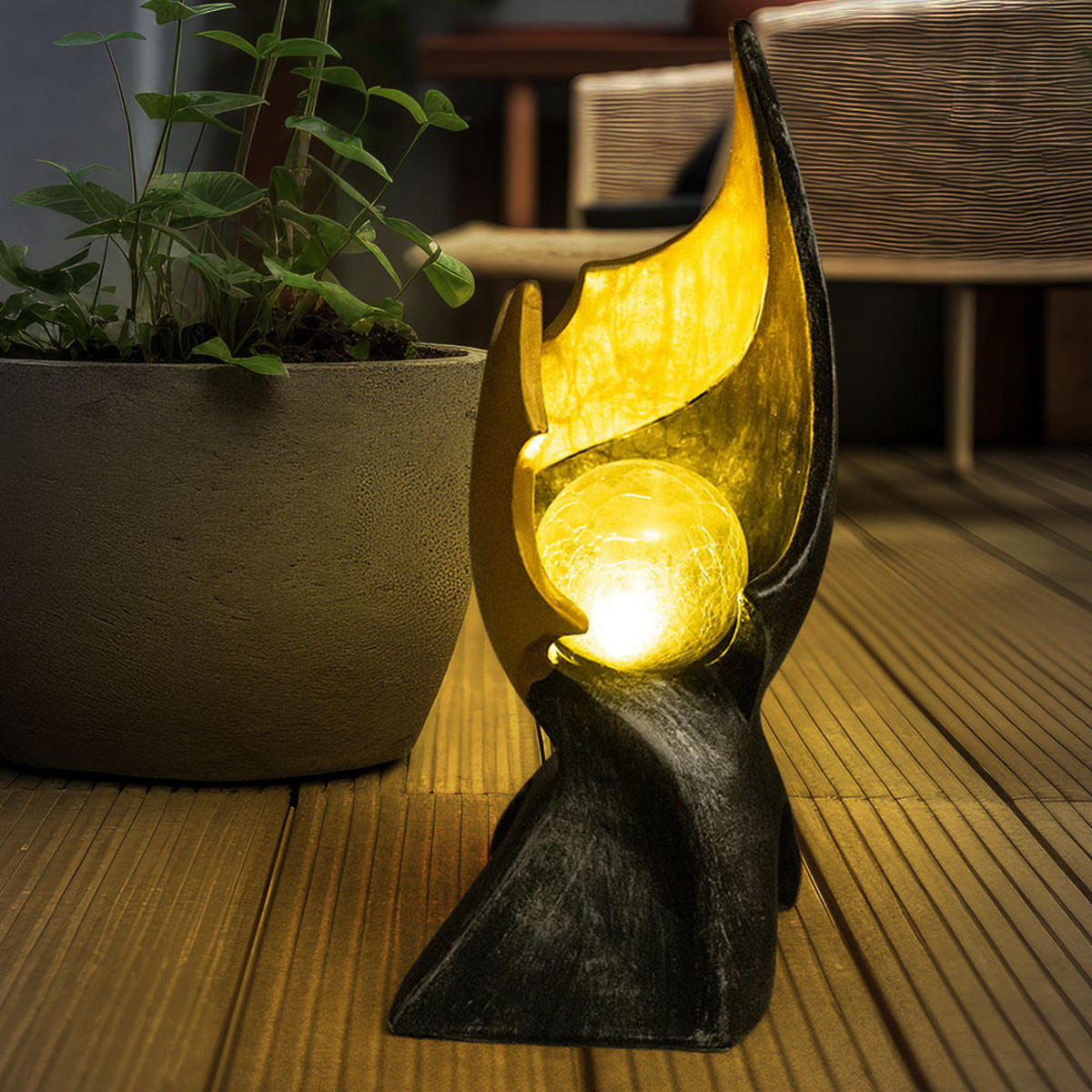 LED AUSSENLEUCHTE Flammen-Optik Orange Glas - Orange, Glas (15/14.5/36cm) - Globo Lighting