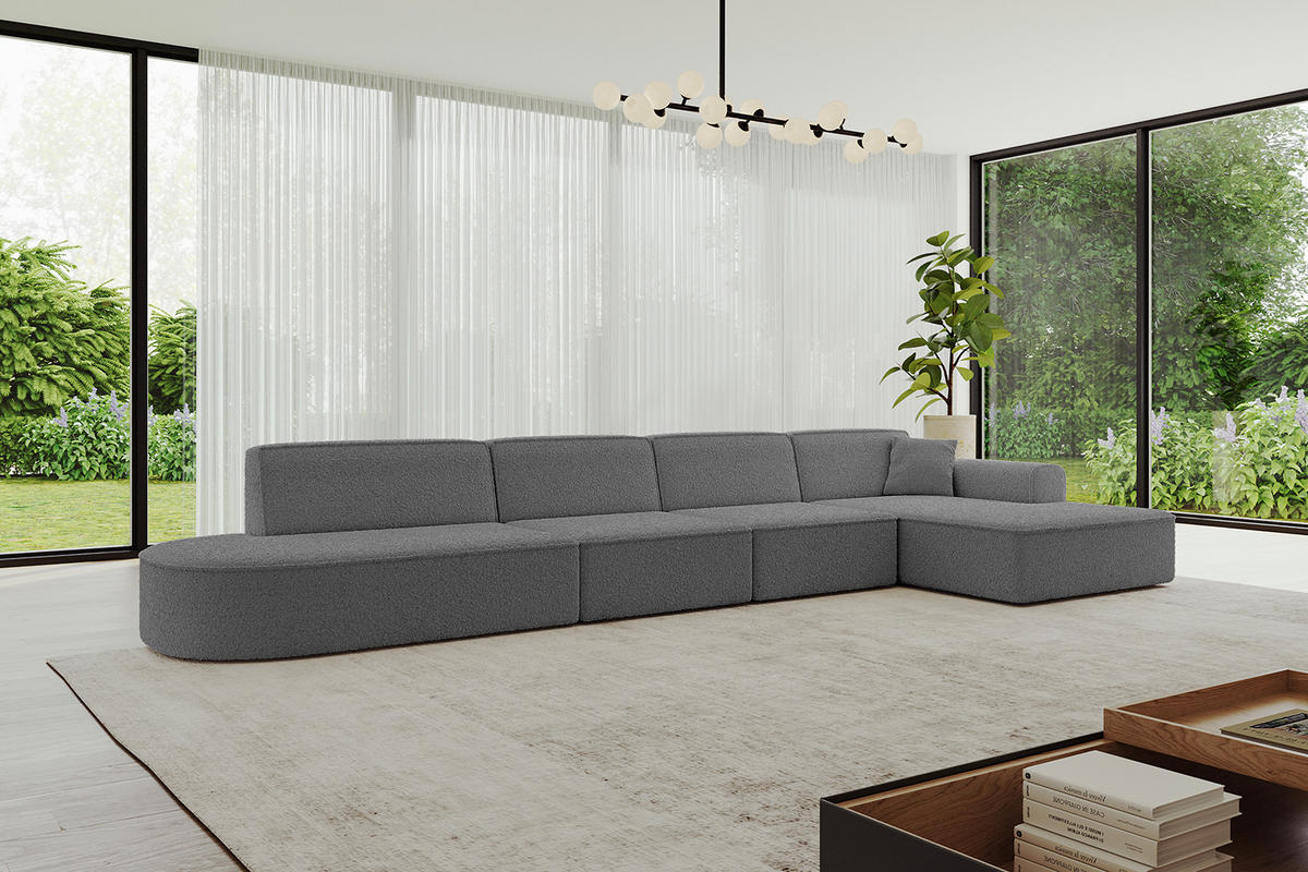 ECKSOFA Ottomane Rechts IREA-L3-v3 - 412x165x77 cm Grau - Olivgrün, Holzwerkstoff/Textil (412/165cm) - ALTDECOR