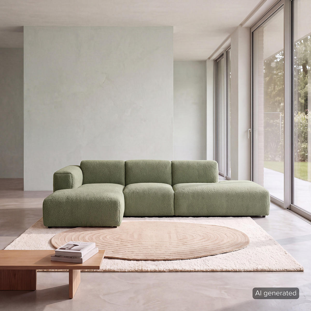 ECKSOFA mit Chaiselongue - Schwarz/Grün, Kunststoff/Textil (290/173cm) - home24