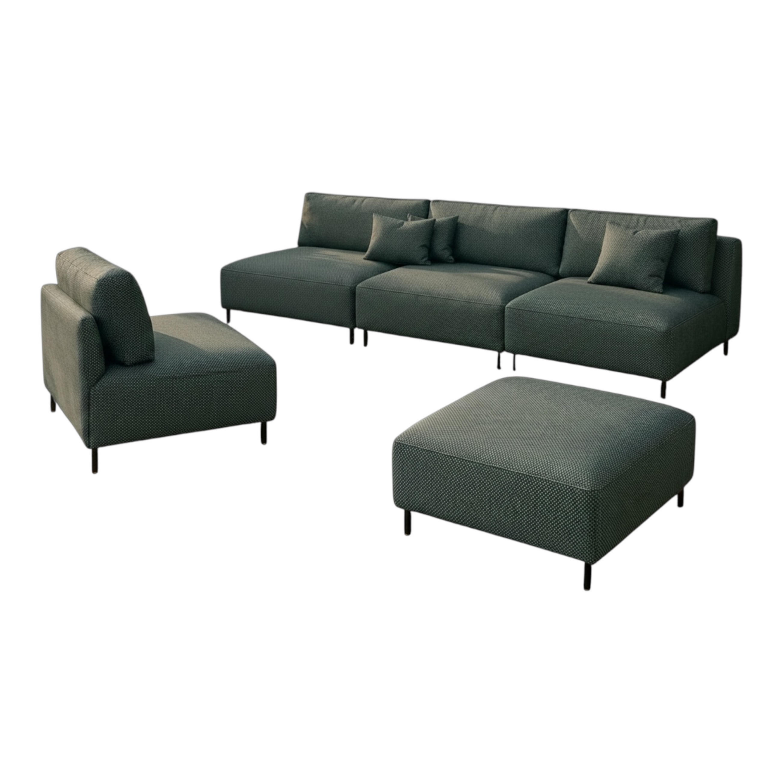 GARTEN Lounge Set SUN – Outdoor Möbel Set mit Sofa, Sessel und Hocker, UV-beständig und wasserabweisend - Dunkelgrün, Textil - A&J MöbelLand