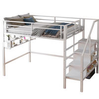 VYSOKÁ postel 140/200 cm bílá s policemi a úložným žebříkem z kovu a MDF - bílá, kov (140/200cm) - OKWISH