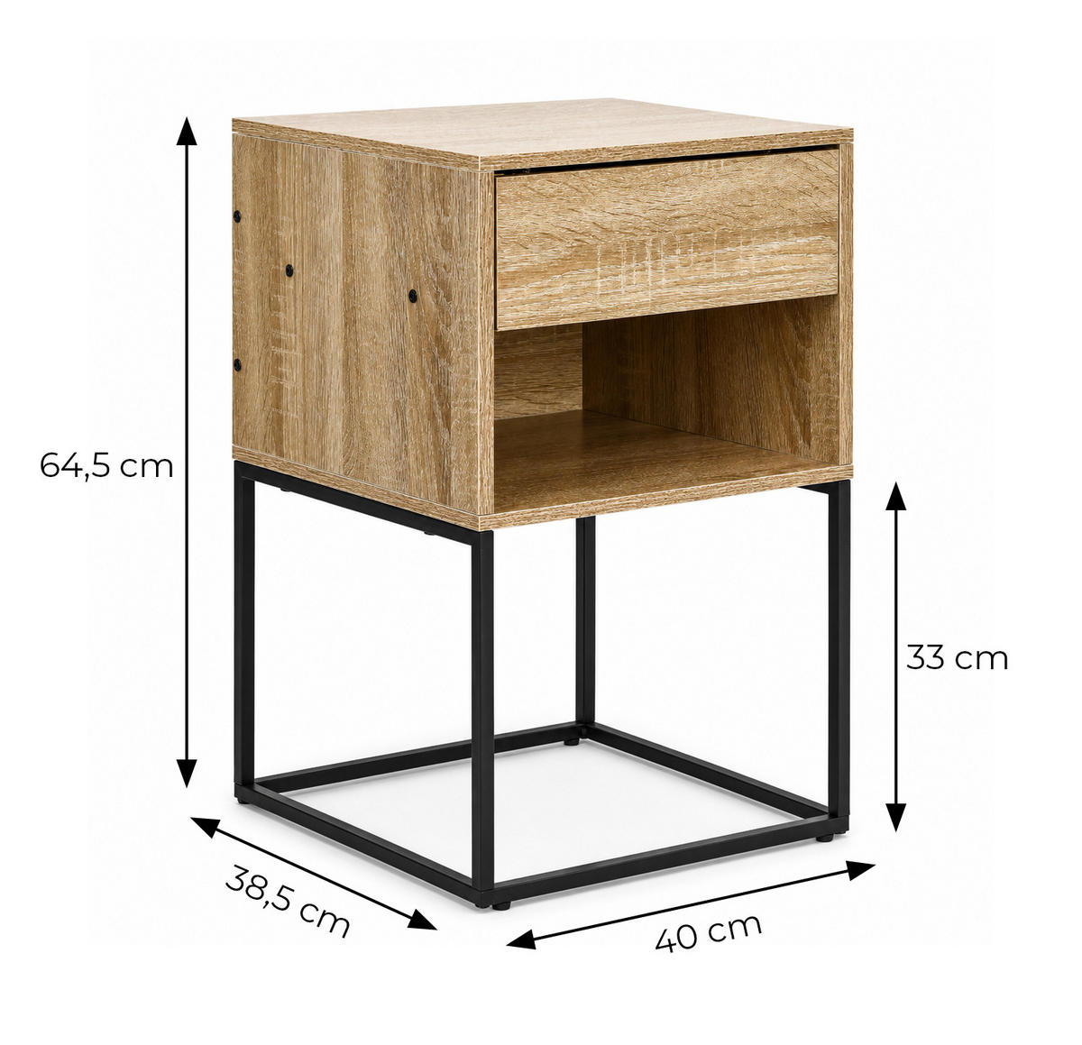 NACHTTISCH NELA Eichenoptik - Eichefarben, Holzwerkstoff (40/64.5/38.5cm) - Mat-Haus