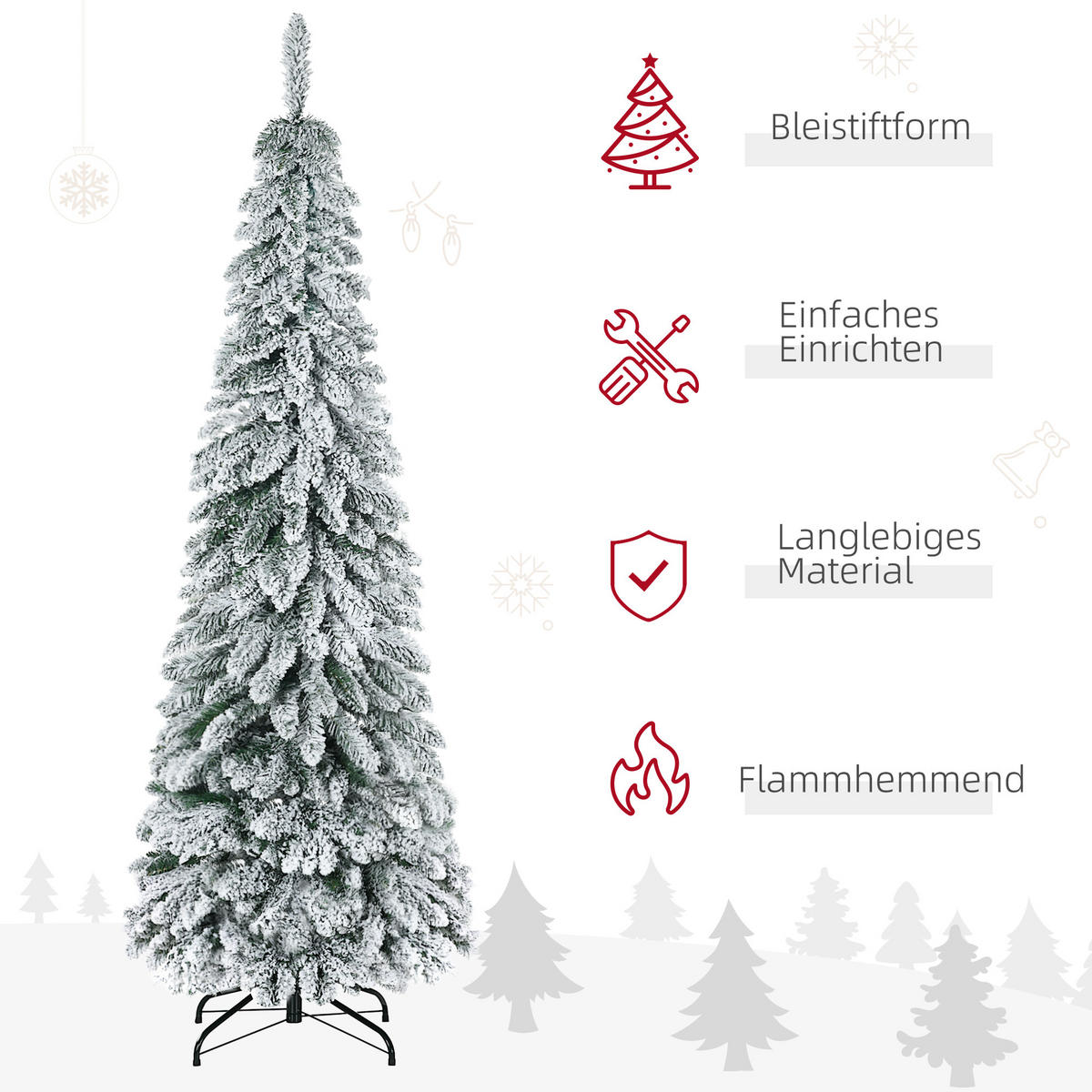 WEIHNACHTSBAUM DE-41620 180 cm, 523 Zweige, Kunstschnee, schlank - Grün, Kunststoff (180cm) - ComfortXL