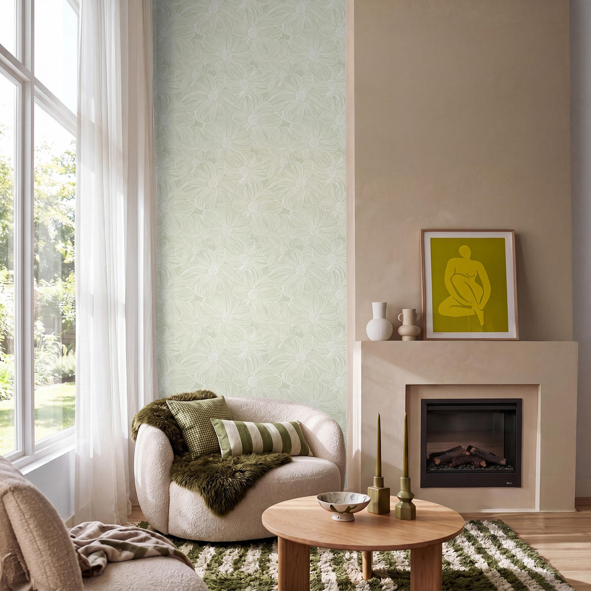 TAPETE - Gelassenheit - Blumen - Grün - 100x260 cm - Salbeigrün, Papier (100/260cm) - OnlyWow