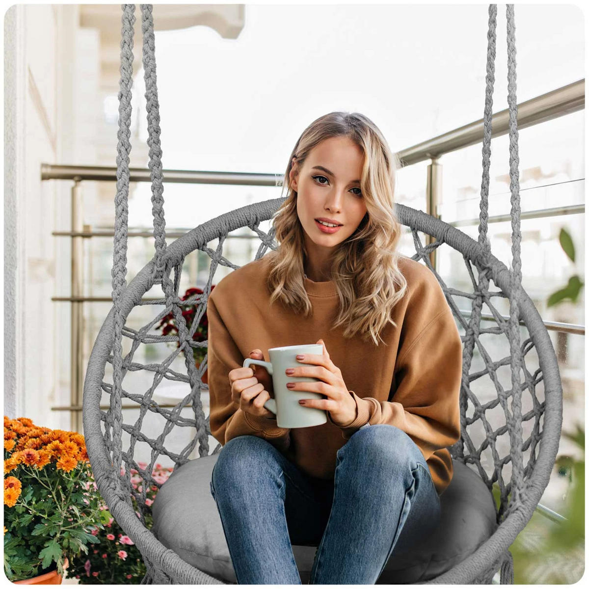 HÄNGESESSEL für den Garten BOHO Schaukel grau - Grau, Metall (80/39/63cm)