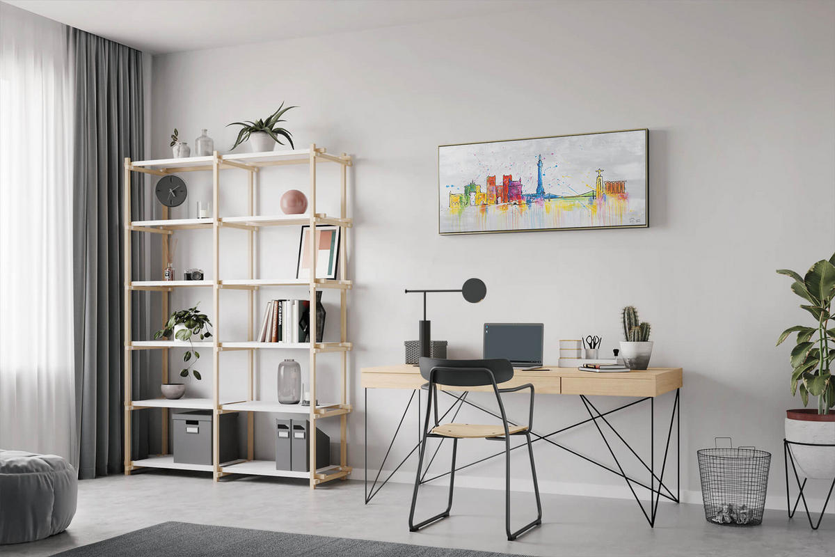 RUČNE MAĽOVANÝ AKRYLOVÝ OBRAZ 120/60 cm, sivý, krajinný motív - sivá, drevo/textil (120/60cm) - KUNSTLOFT