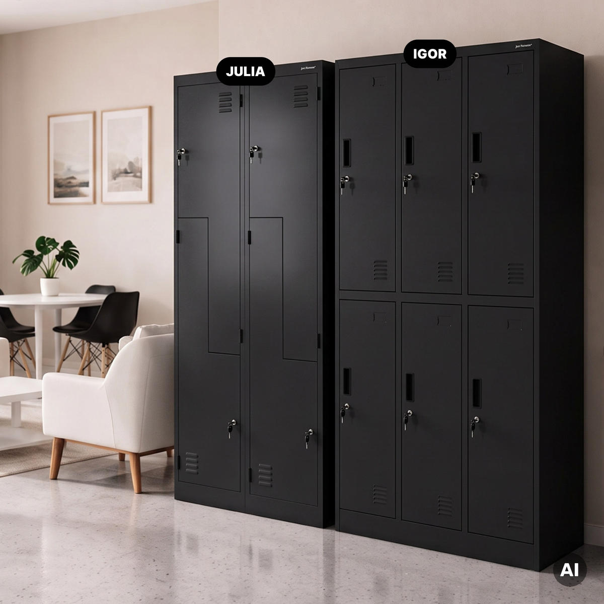 KLEIDERSCHRANK L-Form JULIA 185x80x45 cm - Schwarz, Metall (80/185/45cm) - Jan Nowak