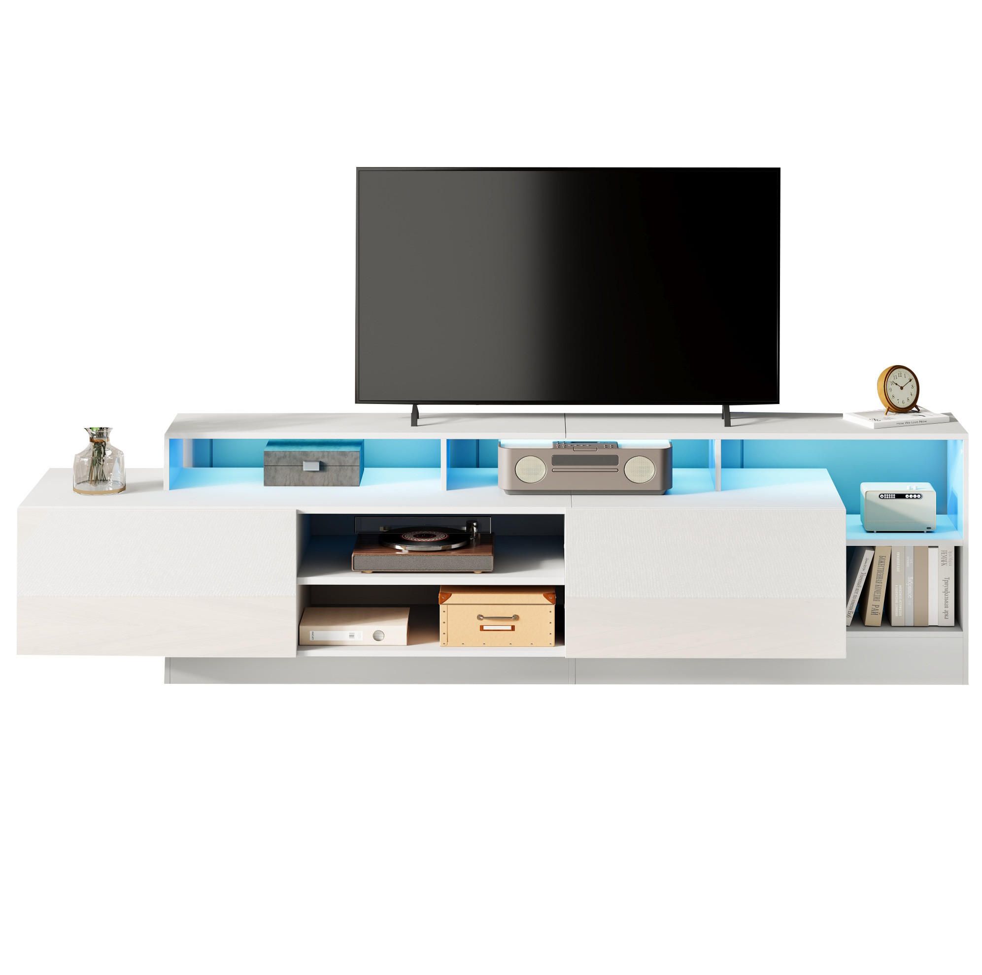 TV-LOWBOARD 190/40/48,5 cm mit 2 Klapptüren und LED-Beleuchtung - Weiß, Holzwerkstoff (190/48.5/40cm) - BEAOK