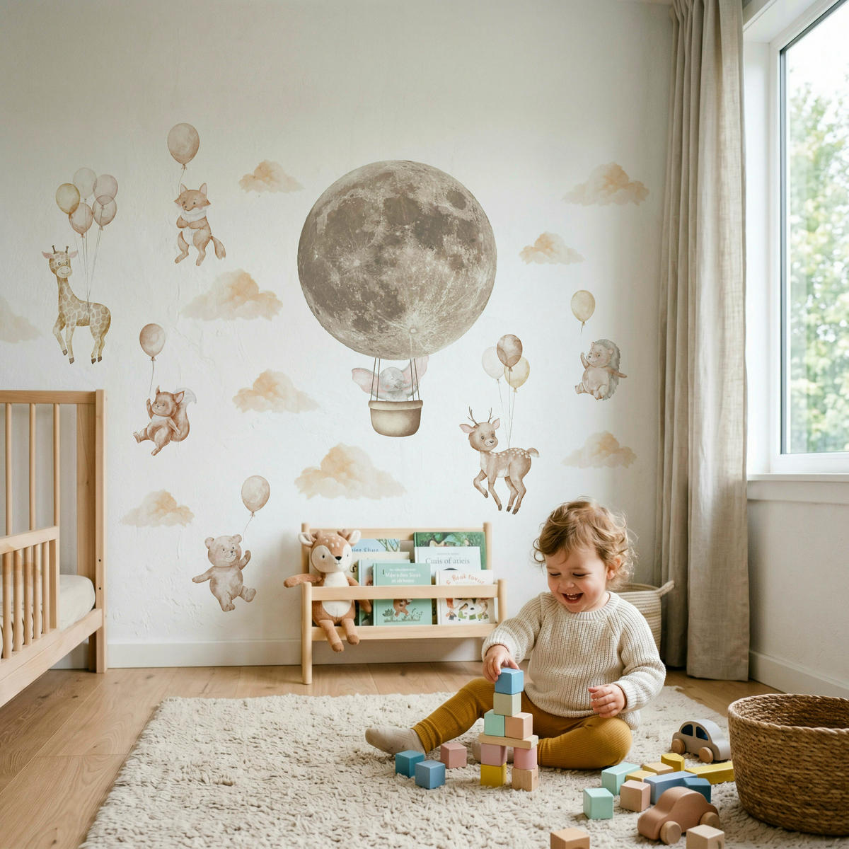 WANDSTICKER SET Tiere Ballons und Wolken 120x60 - Beige/Orange, Papier (120/60/60cm) - Muralo