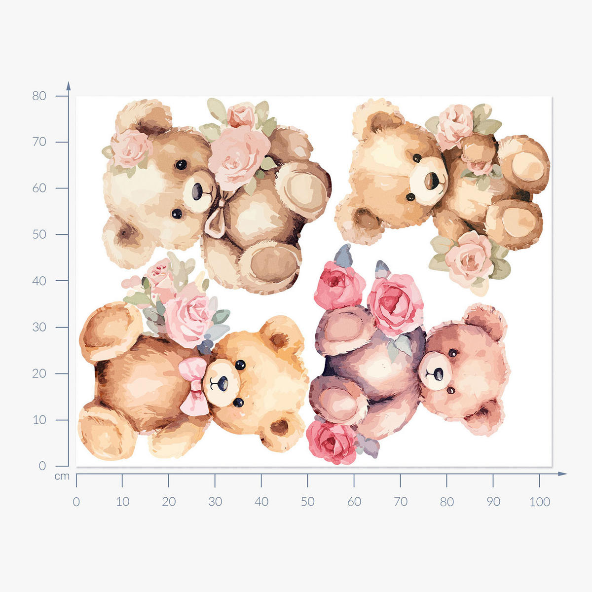 WANDAUFKLEBER 80x103cm - Teddybären - Multicolor, Kunststoff (80/103/0.1cm) - Wallfluent