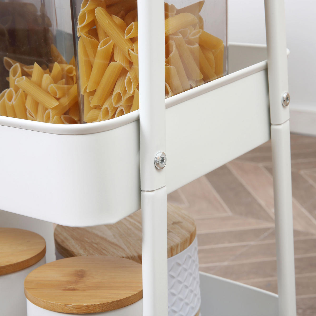 KÜCHENWOLLWAGEN Rollwagen 45x31x79,4cm Weiß mit 3 Körben & Deckel - Weiß, Metall (31/79.4/45cm) - Modfu