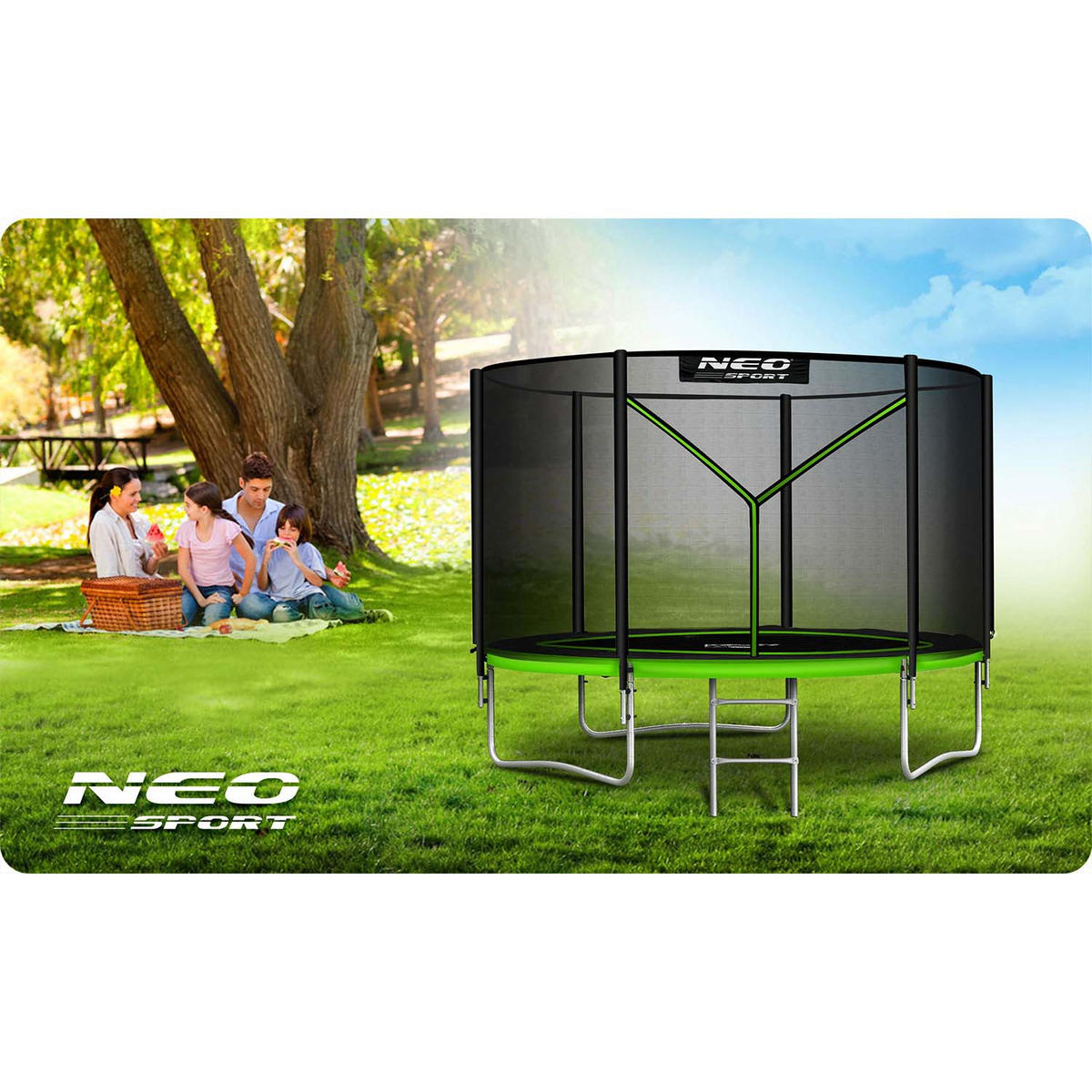 GARTENTRAMPOLIN 10 ft/312 cm mit Außennetz und Leiter - Grün, Metall (312/312cm)