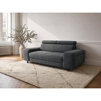 2,5-SITZER Vaasa Chenille Grau klappb. Kopfstützen 198/100/81 cm - Blaugrau, Kunststoff/Textil (198/81/70cm) - foamnova