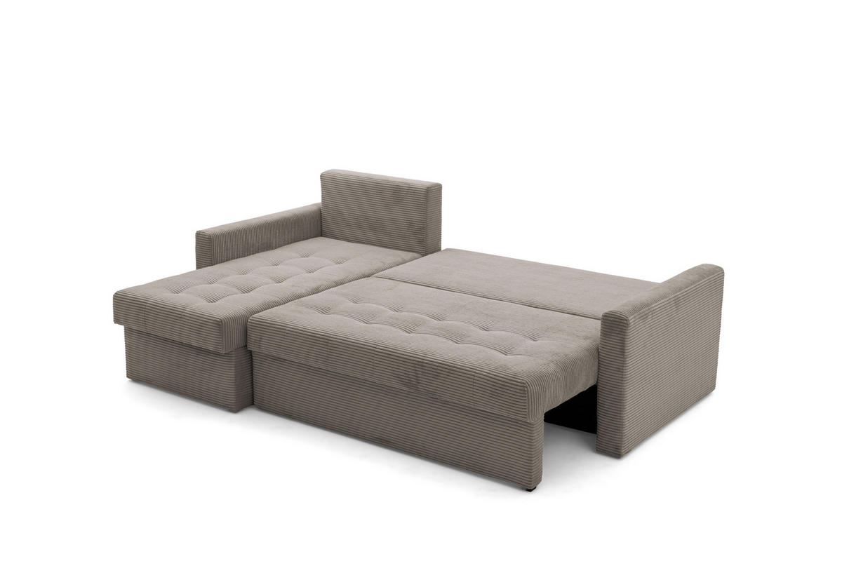 ECKSOFA PULA L Links mit Schlaffunktion 132x198 Cord Hellbraun - Hellbraun/Schwarz, Holz/Kunststoff (214/145cm) - Muffo