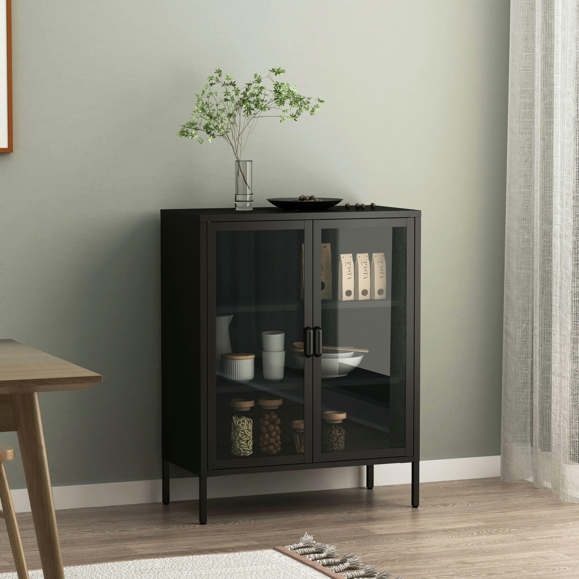 VITRINE Fauske - Schwarz, Metall (80/101.5/40cm) - [en.casa]