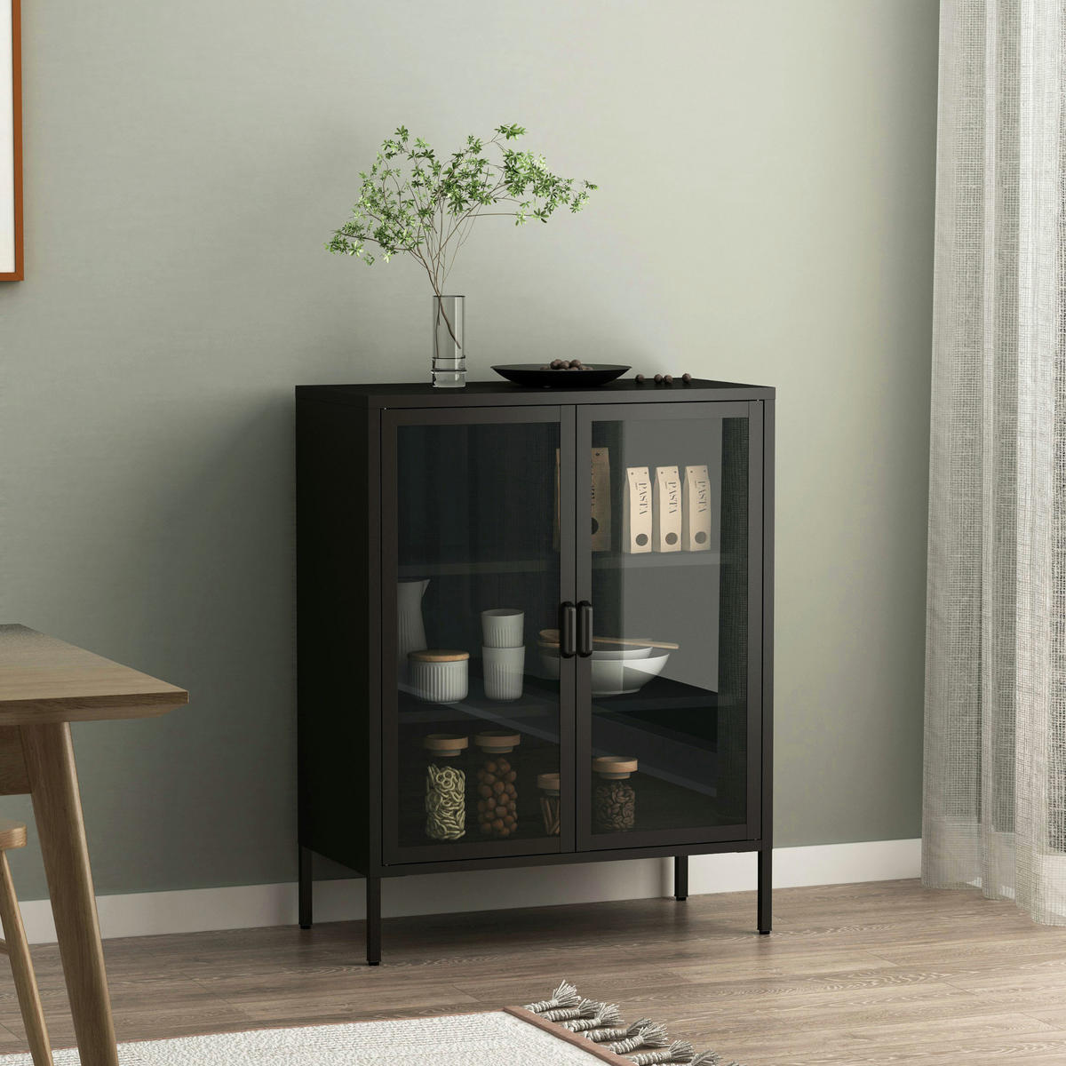 VITRINE Fauske - Schwarz, Metall (80/101.5/40cm) - [en.casa]
