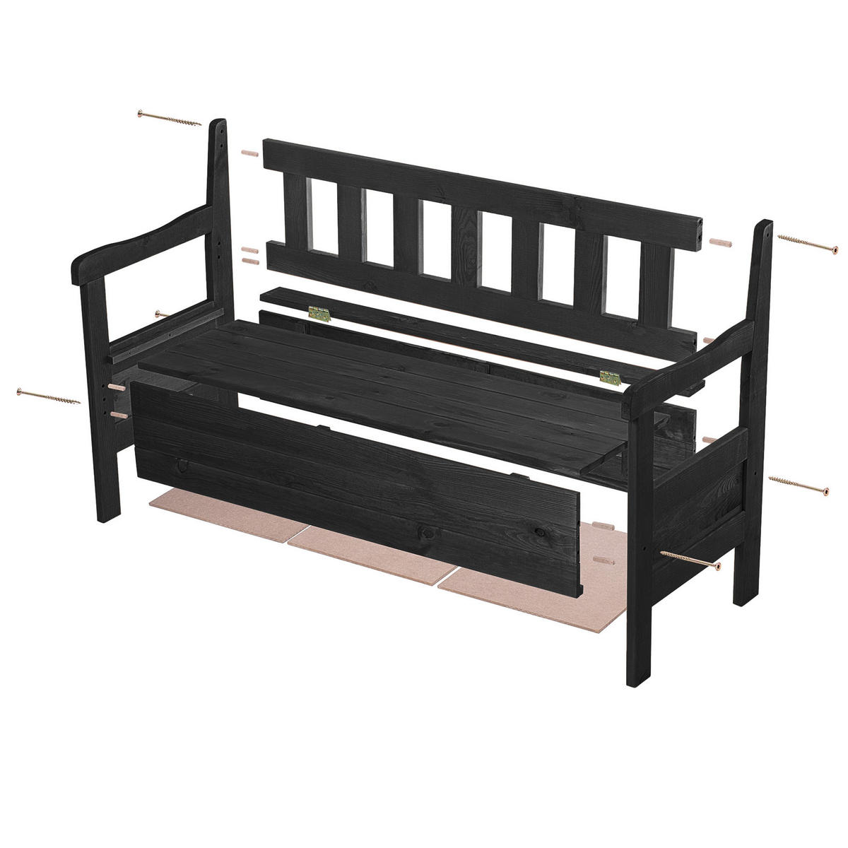 GARTENBANK mit Truhe in Anthrazit - Anthrazit, Holz (120/47cm) - KADAX