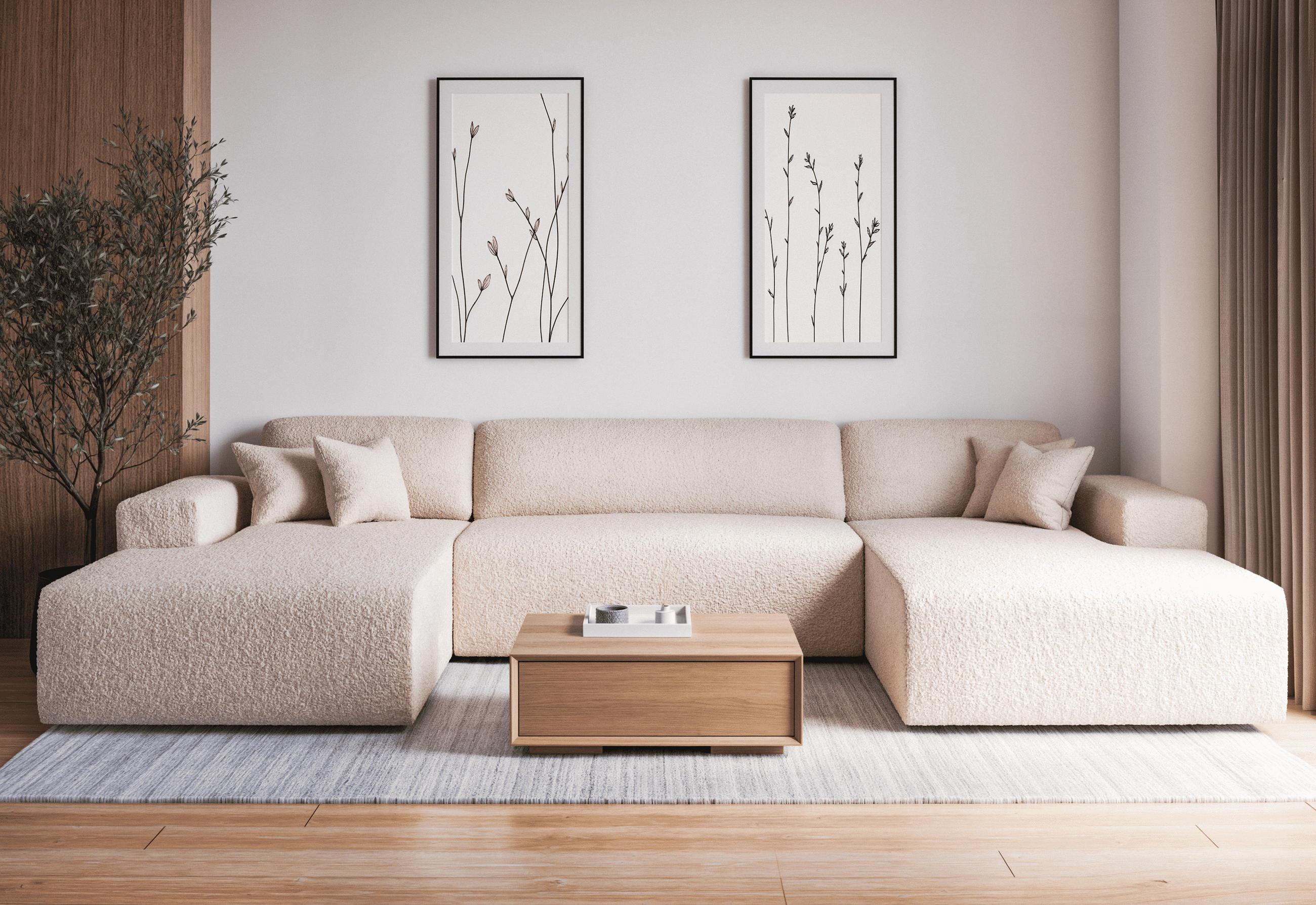 WOHNLANDSCHAFT PULA-U BOUCLE mit Schlaffunktion & Stauraum Schwarz - Schwarz, Textil (364/84/187cm) - Luxkor24