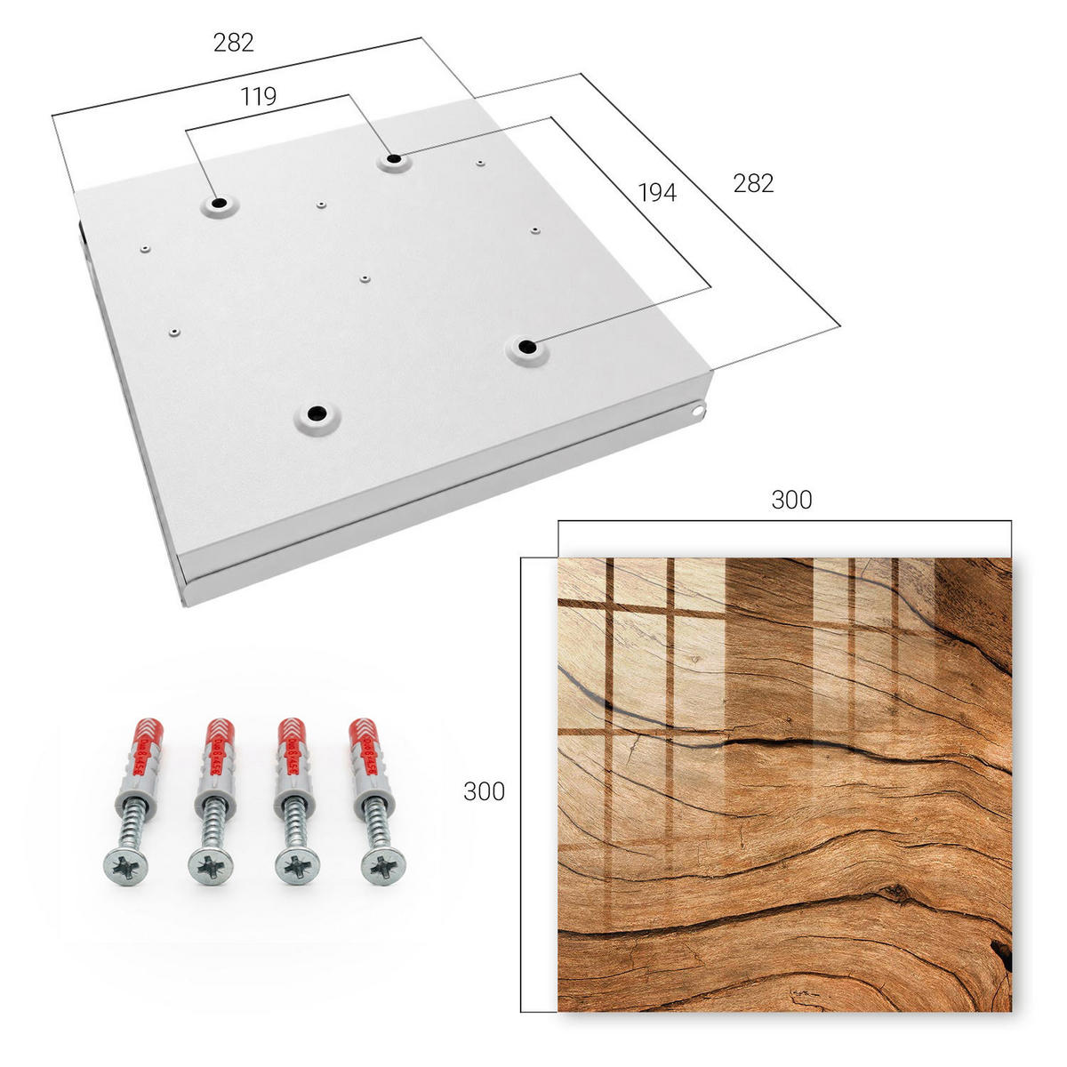 SCHLÜSSELBOX Weiß 30x30 cm – Türöffnung nach rechts - Holzstruktur - Braun, Metall (30/30/5cm) - TULUP