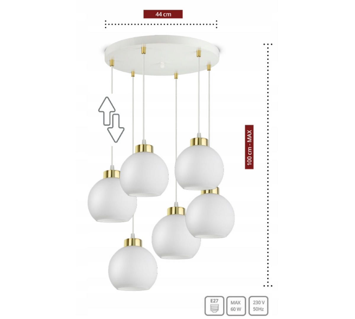 PENDELLEUCHTE GOLDGLAS - Goldfarben/Weiß, Glas/Metall (55/55/80cm) - kiki design