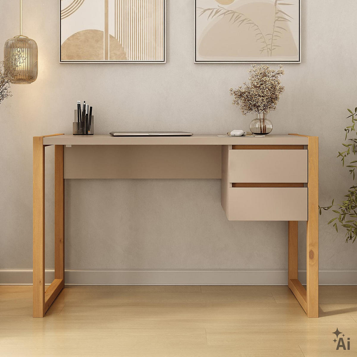 SCHREIBTISCH BELINDA Kaschmir/Eiche - Kaschmir/Eichefarben, Holz (54/118/75cm) - IDIMEX