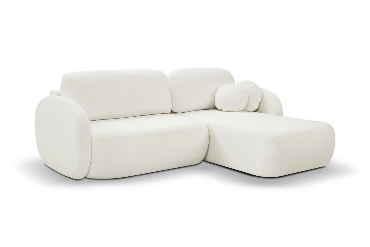 ECKSOFA AMICO R-S Creme Geflochtener Stoff mit Schlaffunktion - Creme, Holz (248/174cm) - MASSENO