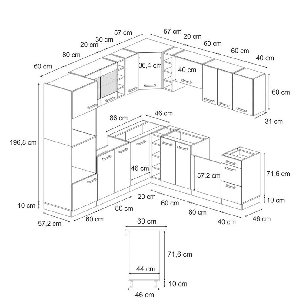 ECKKÜCHE R-Line Anthrazit/Goldkraft Eiche 237 x 247 cm , AP Eiche - Anthrazit/Eiche Wotan, Holzwerkstoff (247/81.6/60cm) - Vicco