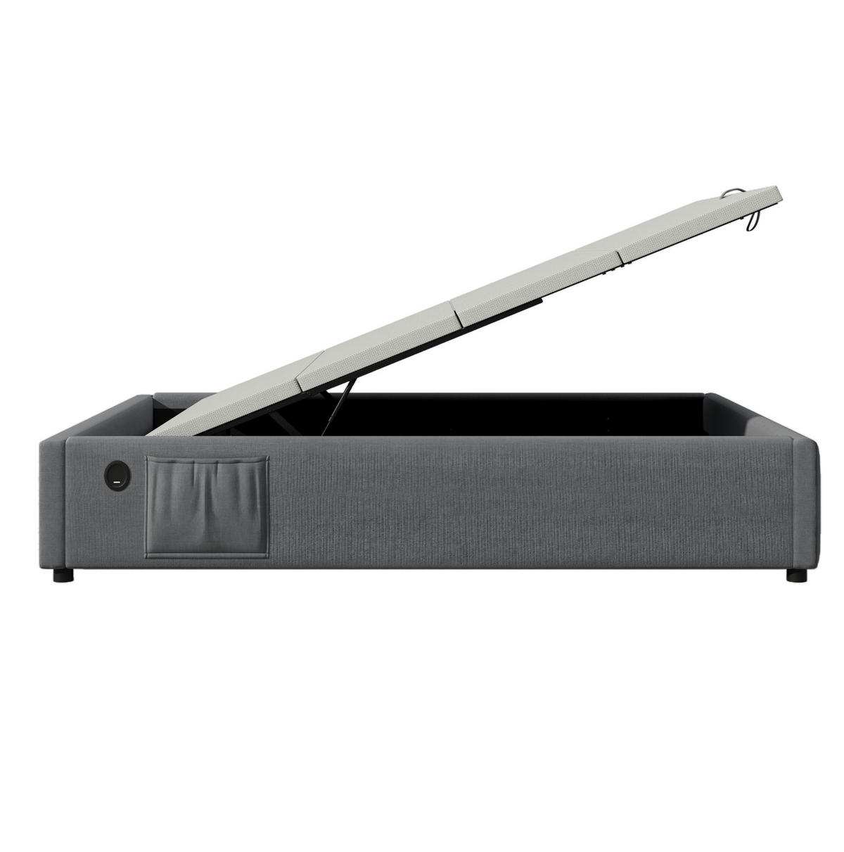 POLSTERBETT 90/200 cm Grau mit Stauraum und USB- und Type-C-Anschlüssen - Grau, Textil (90/200cm) - Flora Grace