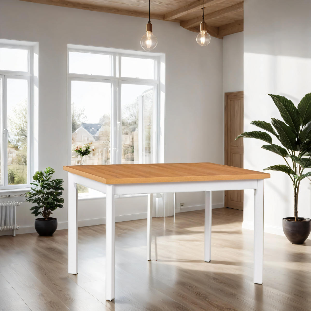 ESSTISCH Max 5 P - Birkefarben/Weiß, Holz (80/120/78cm) - Leaf Design