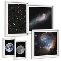 BILDER SET 5er Set - 50x50 cm & 20x30 cm & 40x60 cm Weißer Rahmen - Galaxie Weltraum Mond - Weiß, Kunststoff (40/60cm) - TULUP