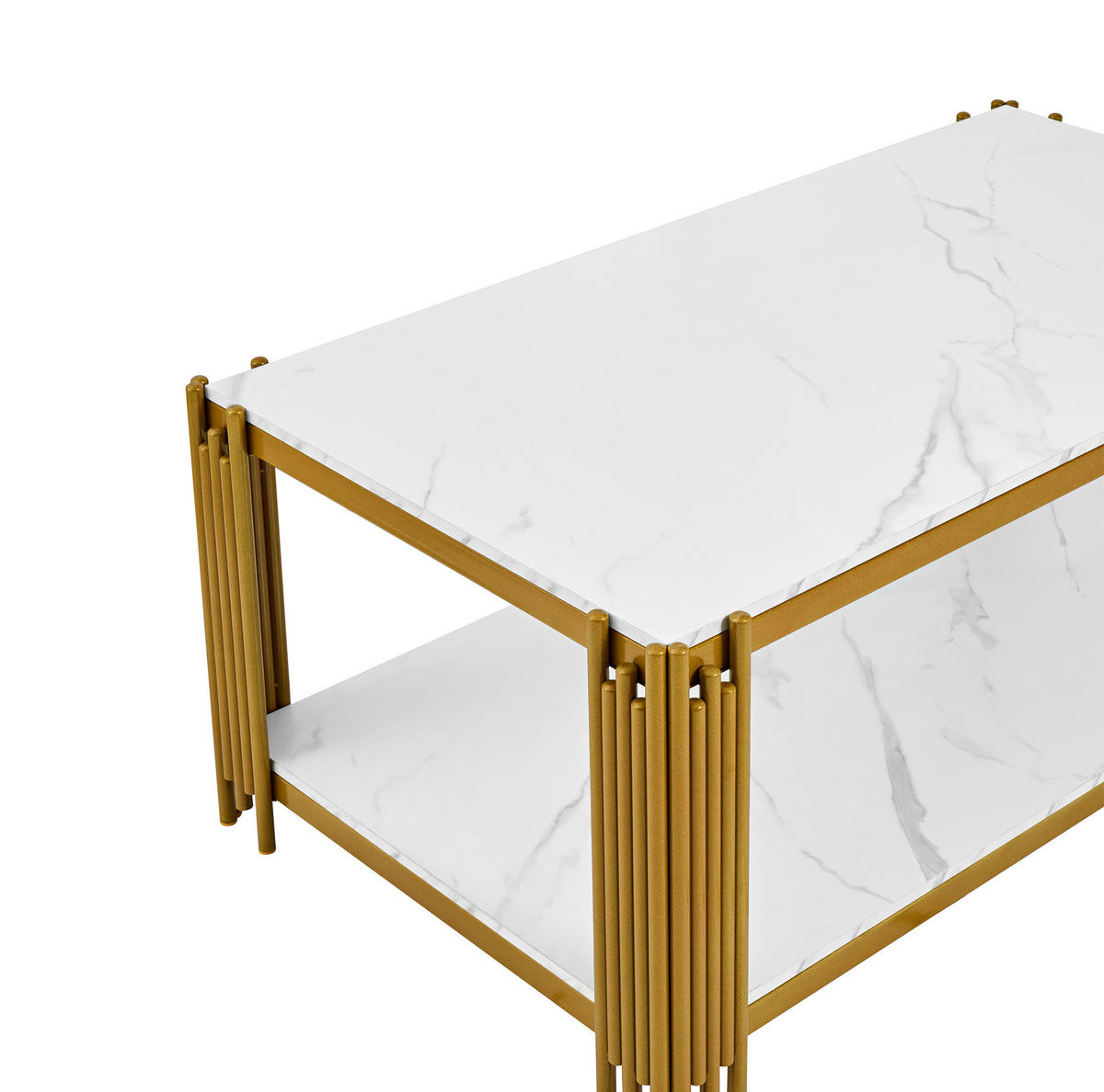 COUCHTISCH 114/64/46 cm in Gold und Weiß aus MDF und Metall mit 2 Ablagen - Weiß, Holzwerkstoff (114/64/46cm) - OKMYHOME