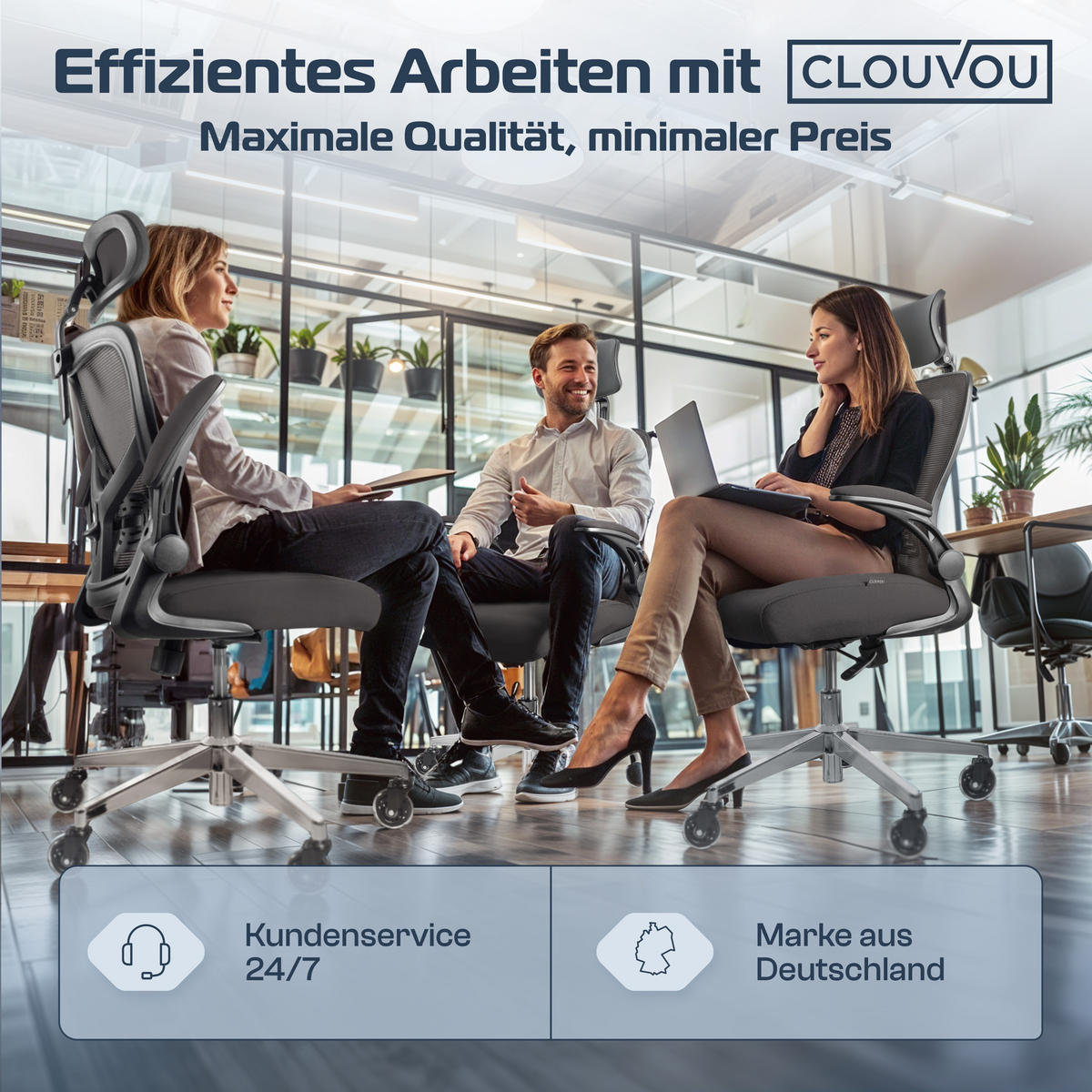 BÜROSTUHL SmartSeat Anthrazit - Anthrazit/Silberfarben, Kunststoff/Textil (70/142/70cm) - Clouvou